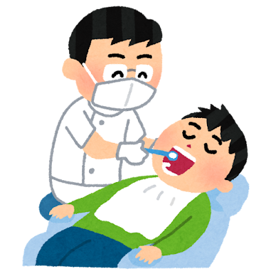 歯科ユニットで診察を受ける歯科医と患者