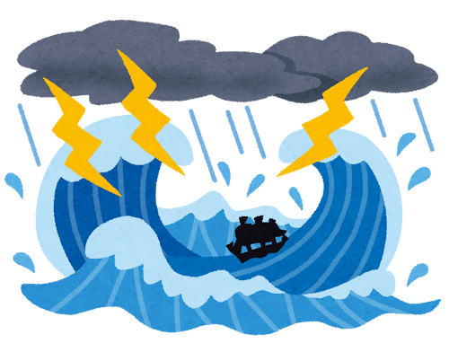 嵐に見舞われる漁船