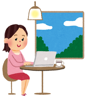 カフェでPC作業する女性