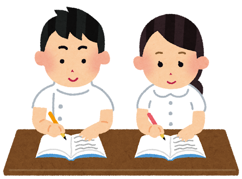 勉強する白衣の男女