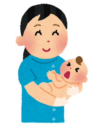 出生した赤ちゃんと助産師のいらすと